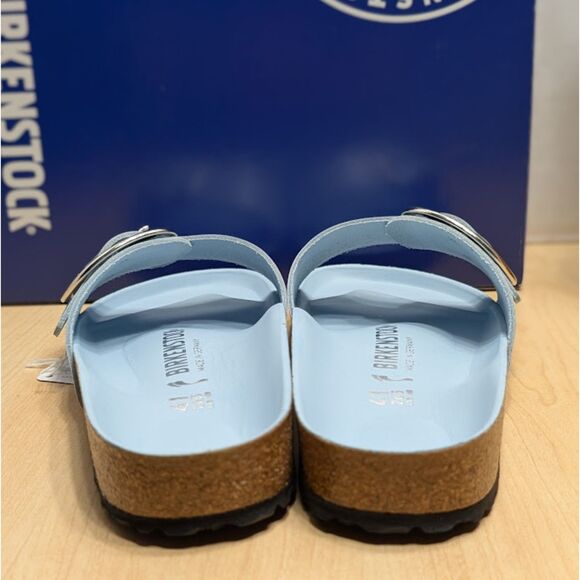 Birkenstock Madrid Big Buckle Baby Blue Natural Leather Patent Sandals EU 41 NIB - Picture 7 of 15